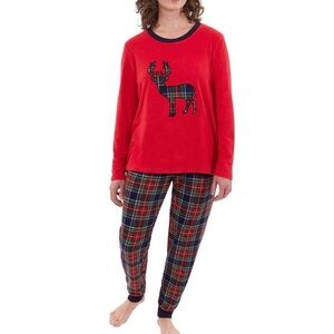 NWT Eddie Bauer Pajama Set Womens XL Tartan Plaid Deer Waffle Knit Thermal Top
